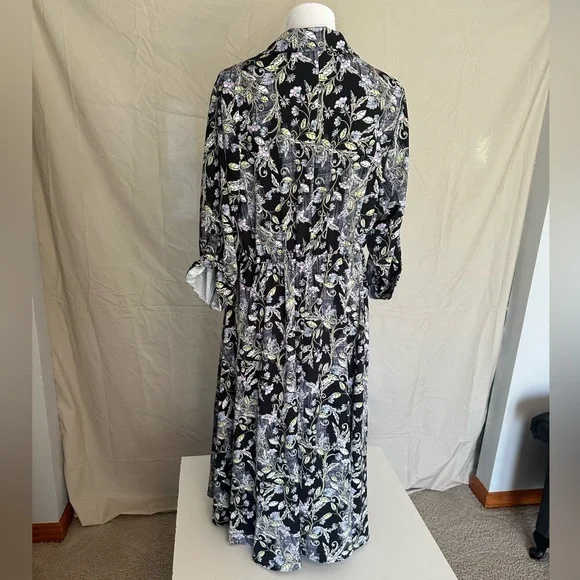 Torrid Black Floral Midi Dress fit & flare wrap size 1X white chartreuse v-neck - Picture 11 of 16